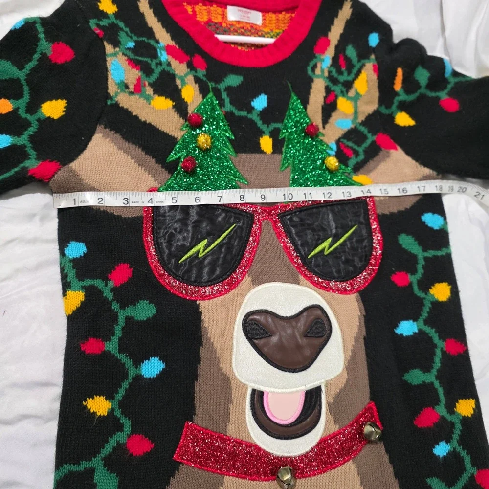 Holiday Time Mens Ugly Christmas Sweater Size Small Black Reindeer Jingle Bells
